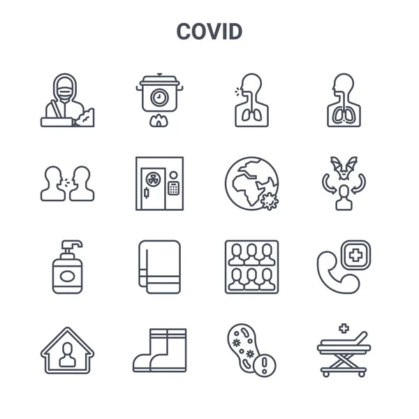 Set Van Covid Concept Vector Lijn Pictogrammen 64X64 Dunne Beroerte — Stockvector