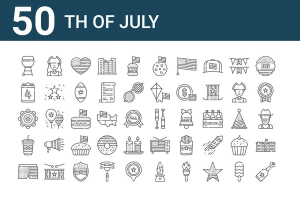 一套50个7月的图标 概述细线图标 如香槟 七月一日 爱国者 — 图库矢量图片