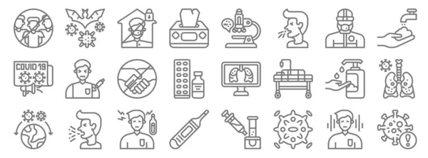 Iconos Línea Coronavirus Conjunto Lineal Conjunto Línea Vectores Calidad Como — Vector de stock