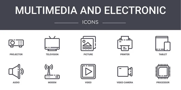 Multimediale Und Elektronische Konzeptzeichensymbole Gesetzt Enthält Symbole Für Web Logo — Stockvektor