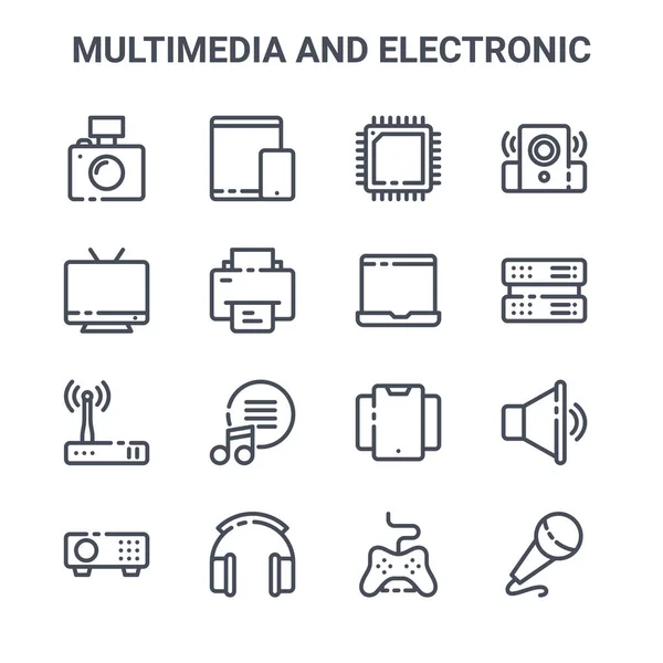 Uppsättning Multimedia Och Elektroniska Koncept Vektor Linje Ikoner 64X64 Tunna — Stock vektor