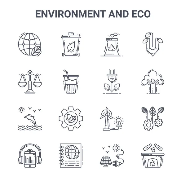 Ensemble Icônes Ligne Vectorielle Concept Environnemental Écologique 64X64 Icônes Fine — Image vectorielle