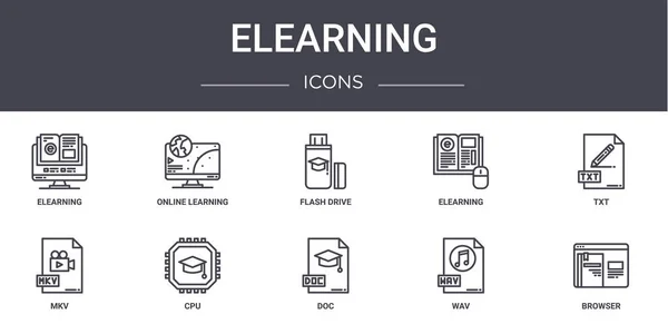 Elearning Concept Line Icons Set Contiene Iconos Utilizables Para Web — Archivo Imágenes Vectoriales