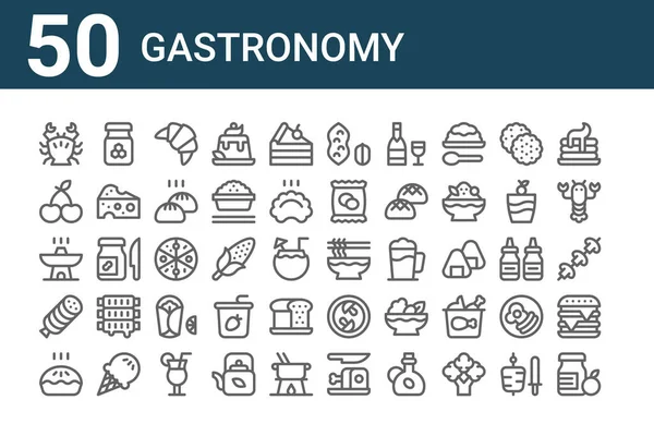 Ensemble Icônes Gastronomiques Contour Des Icônes Ligne Mince Telles Que — Image vectorielle