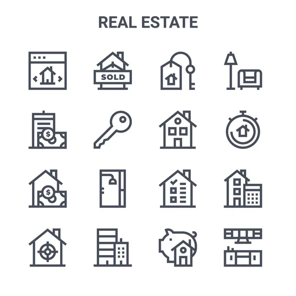 Set Real Estate Concept Vector Line Icons 64X64 Thin Stroke — Stock Vector