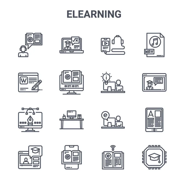 Conjunto Iconos Línea Vectorial Concepto Aprendizaje Electrónico 64X64 Iconos Trazo — Archivo Imágenes Vectoriales