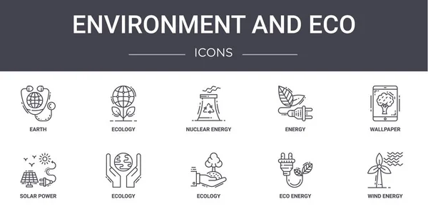Umwelt Und Eco Concept Line Symbole Gesetzt Enthält Symbole Für — Stockvektor