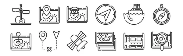 Set Linear Navigation Maps Icons Thin Outline Icons Map Map — Stock Vector