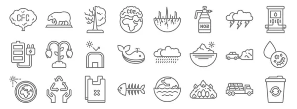 Symbole Für Den Klimawandel Lineares Set Qualitätsvektorleitungsset Wie Papierkorb Waldbrand — Stockvektor