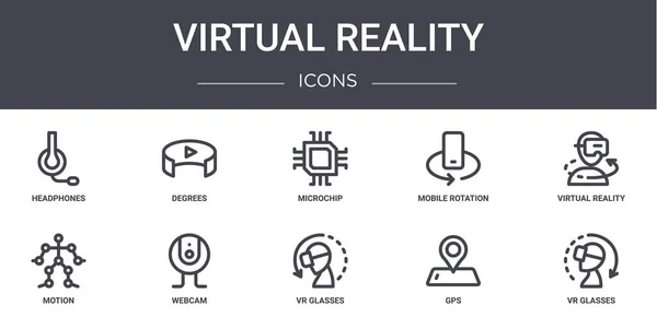 虚拟现实概念行图标设置 包含可用于Web Logo 如Degree Mobile Rotation Motion Glasses Gps Glasses — 图库矢量图片