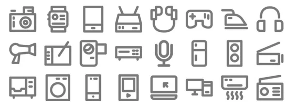 Elektronikzeilensymbole Lineares Set Qualitätsvektorleitungsset Wie Radio Mp3 Player Mikrowelle Lautsprecher — Stockvektor