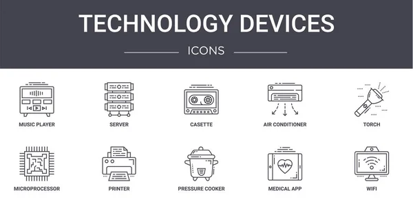 Tecnología Dispositivos Concepto Línea Iconos Conjunto Contiene Iconos Utilizables Para — Vector de stock