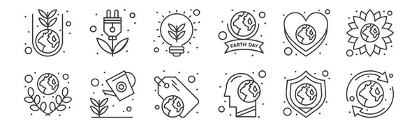 Set Linear Earth Day Icons Thin Outline Icons Recycle Think — Stock Vector