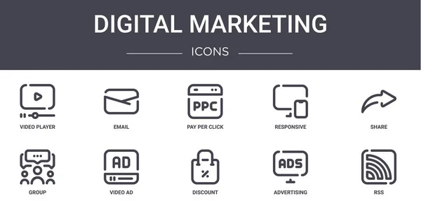 Sada Ikon Konceptů Digitálního Marketingu Obsahuje Ikony Použitelné Pro Web — Stockový vektor