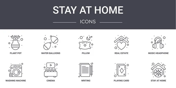 Bleiben Sie Hause Konzeptlinie Symbole Gesetzt Enthält Symbole Für Web — Stockvektor