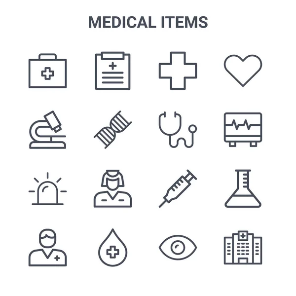 Set Medical Items Concept Vector Line Icons 64X64 Thin Stroke — Stock Vector