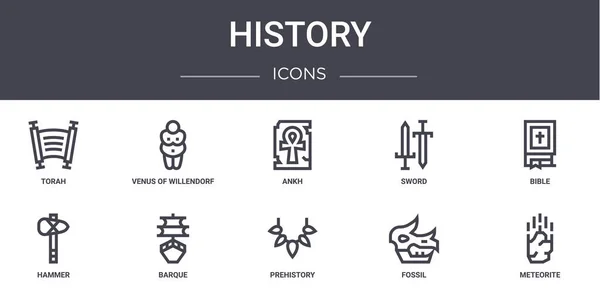 Historia Concepto Línea Iconos Conjunto Contiene Iconos Utilizables Para Web — Vector de stock