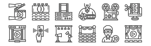 Set Linear Cinema Icons Thin Outline Icons Cinema Theater Remote — Stock Vector