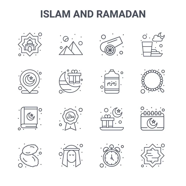 Conjunto Iconos Línea Vectorial Concepto Islam Ramadán 64X64 Iconos Trazo — Archivo Imágenes Vectoriales