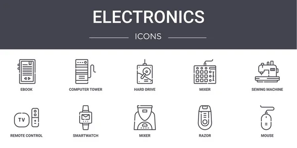 Electrónica Concepto Línea Iconos Conjunto Contiene Iconos Utilizables Para Web — Vector de stock