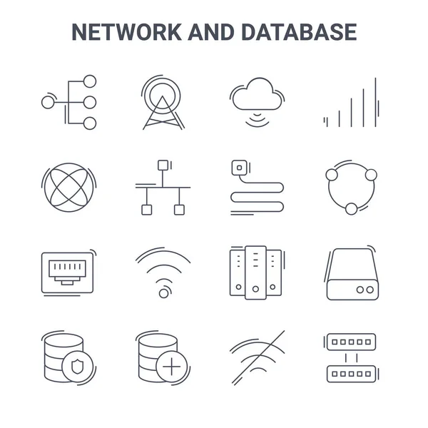 네트워크와 데이터베이스 콘셉트 아이콘들의 안테나 인터넷 데이터베이스 와이파이 전화선같은 64X64 — 스톡 벡터