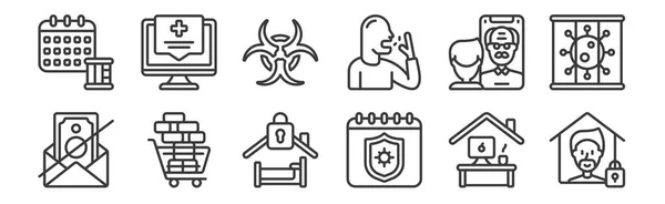 Set Linear Self Isolation Icons Thin Outline Icons Quarantine Quarantine — Stock Vector