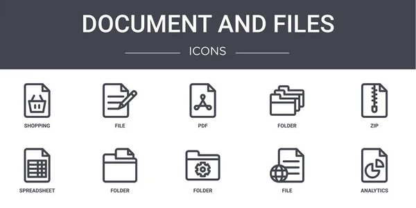 Document Bestanden Concept Lijn Pictogrammen Ingesteld Bevat Pictogrammen Bruikbaar Voor — Stockvector