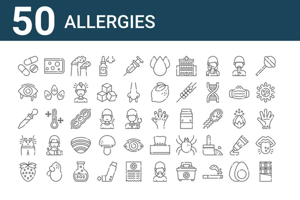 Ensemble Icônes Allergiques Contour Des Icônes Ligne Mince Telles Que — Image vectorielle