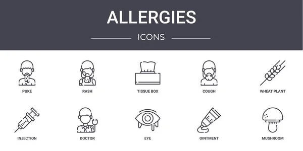 Allergie Concept Ligne Icônes Ensemble Contient Des Icônes Utilisables Pour — Image vectorielle