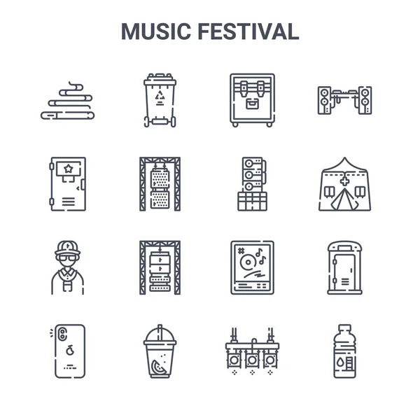 Set Van Muziekfestival Concept Vector Lijn Pictogrammen 64X64 Dunne Slag — Stockvector