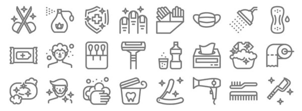 Symbole Für Die Persönliche Hygiene Lineares Set Qualitätsvektorleitungsset Wie Zahnseide — Stockvektor