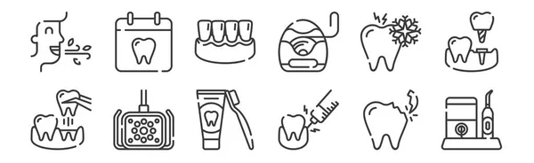 Set Linear Dental Care Icons Thin Outline Icons Dental Irrigator — Stock Vector