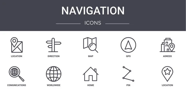 Concepto Navegación Conjunto Iconos Línea Contiene Iconos Utilizables Para Web — Vector de stock