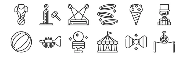 Lineare Zirkussymbole Dünne Umrisse Symbole Wie Balancieren Zirkuszelt Trompete Eis — Stockvektor