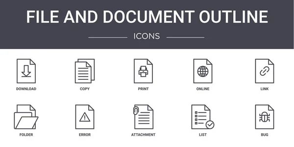 Bestand Document Overzicht Concept Lijn Pictogrammen Ingesteld Bevat Pictogrammen Die — Stockvector