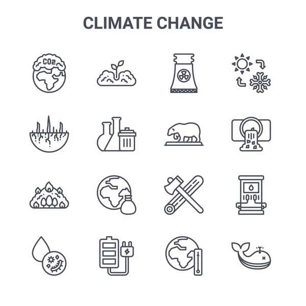 Conjunto Iconos Línea Vectorial Concepto Cambio Climático 64X64 Iconos Trazo — Archivo Imágenes Vectoriales