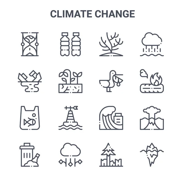 Zestaw Ikon Linii Wektorowych Koncepcji Zmian Klimatu 64X64 Cienkie Ikony — Wektor stockowy