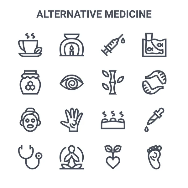 Conjunto Iconos Línea Vectores Concepto Medicina Alternativa 64X64 Iconos Trazos — Archivo Imágenes Vectoriales