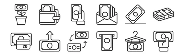 Set Linear Money Icons Thin Outline Icons Pay Money Withdrawal — Stock Vector