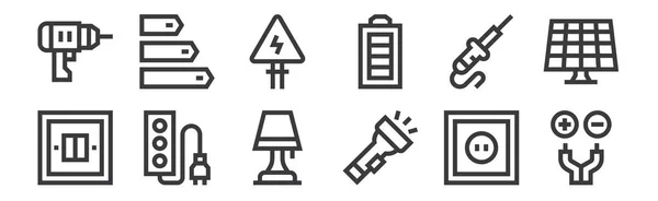 Ensemble Outils Électriciens Linéaires Icônes Éléments Icônes Contour Mince Tels — Image vectorielle