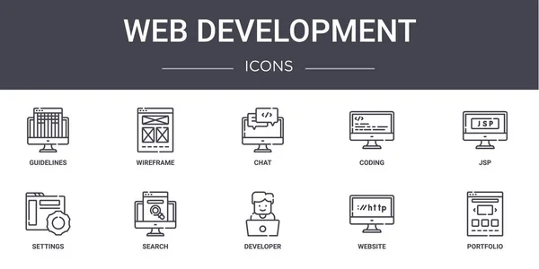 Concepto Desarrollo Web Conjunto Iconos Línea Contiene Iconos Utilizables Para — Vector de stock
