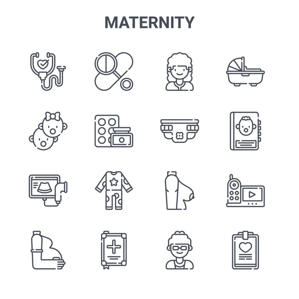 Satz Von Mutterschaftskonzepten Vektorzeilensymbolen 64X64 Dünne Schlaganfall Symbole Wie Pillen — Stockvektor