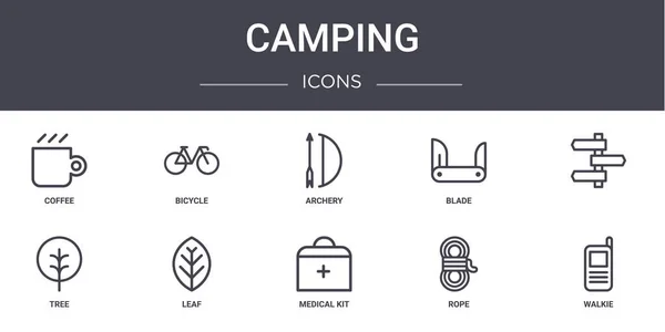 Camping Concept Line Symbole Gesetzt Enthält Symbole Für Web Logo — Stockvektor