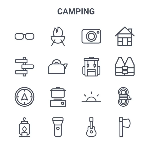 Conjunto Iconos Línea Vectorial Concepto Camping 64X64 Iconos Trazo Delgado — Vector de stock