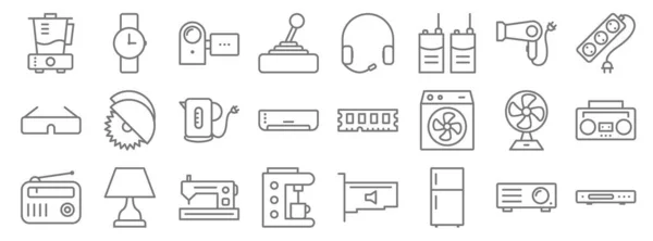 Elektronik Aygıtlar Çizgi Simgeleri Doğrusal Küme Dvd Oynatıcı Buzdolabı Kahve — Stok Vektör