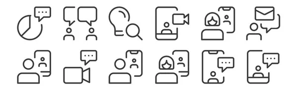 Conjunto Oficina Trabajo Lineal Iconos Reunión Iconos Delgados Como Teléfono — Vector de stock