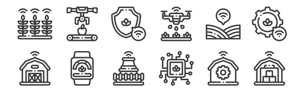 Set Linear Smart Farm Icons Thin Outline Icons Storage Processor — Stock Vector