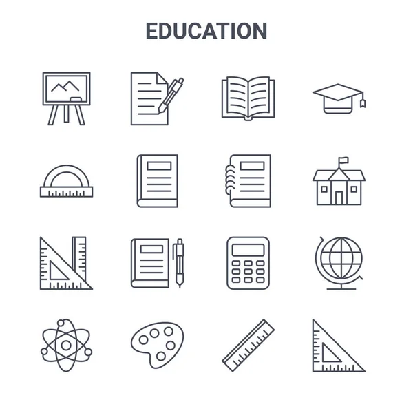 Zestaw Ikon Wektorowych Koncepcji Edukacyjnych 64X64 Cienkie Ikony Suwowe Takie — Wektor stockowy