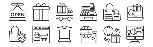 Conjunto Iconos Línea Compras Lineales Iconos Iconos Delgados Como Marketing — Archivo Imágenes Vectoriales