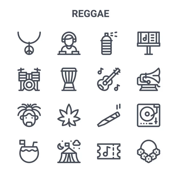 Reggae Konsept Vektör Çizgisi Simgesi 64X64 Davul Seti Gramofon Puro — Stok Vektör